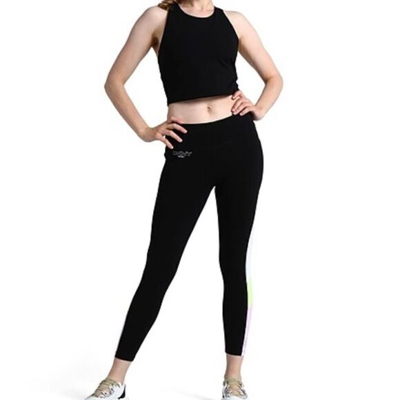 DKNY SPORT - MWT - L Sz XL Racerback Metallic Logo Cropped Tee in Black - Picture 15 of 15